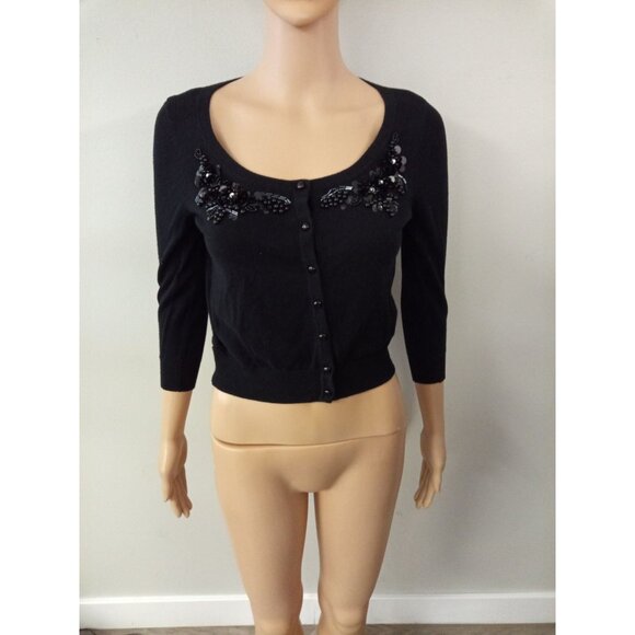 Candie's Junior's Black Cropped Cardigan Sweater Size Small - Picture 1 of 4